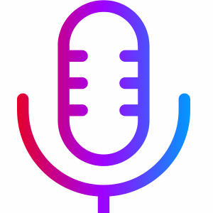 A microphone icon in graduating colours of red, purple and blue