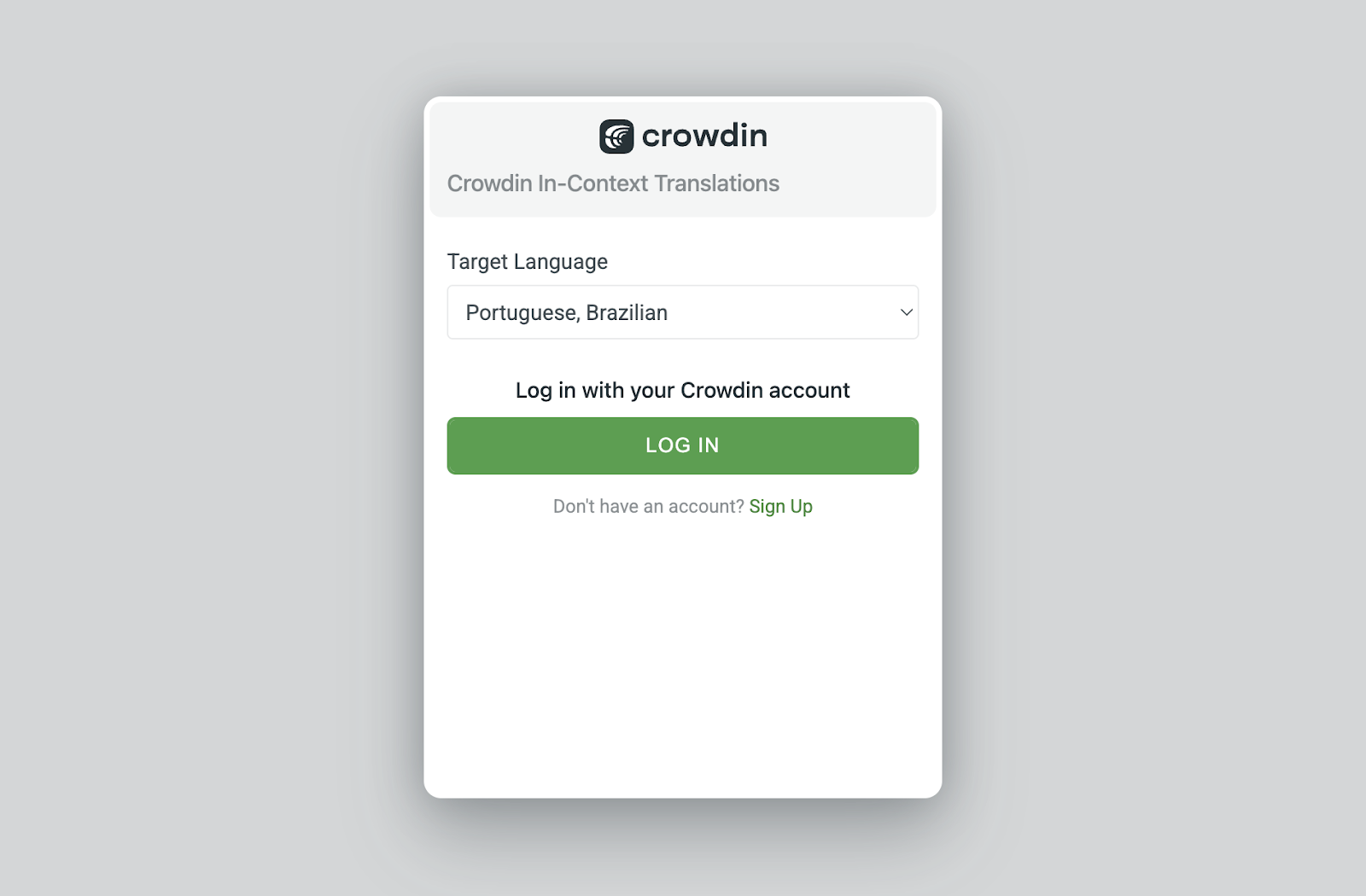 This is a screenshot of the login window for Crowdin.