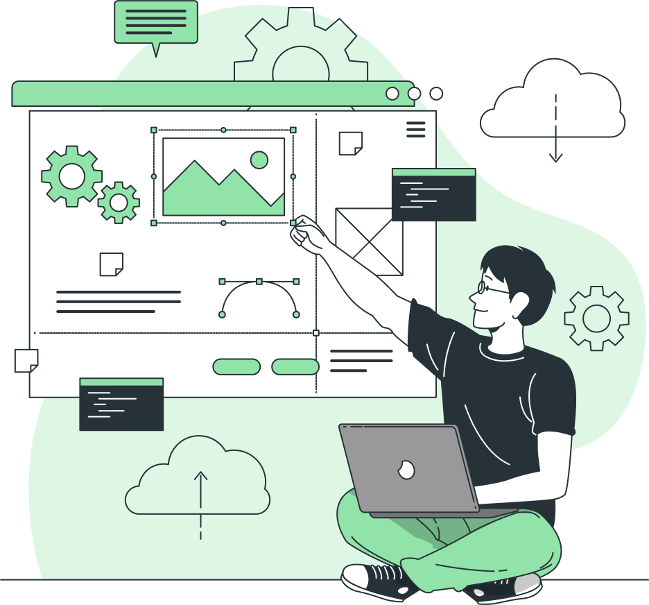 man with graphs illustration