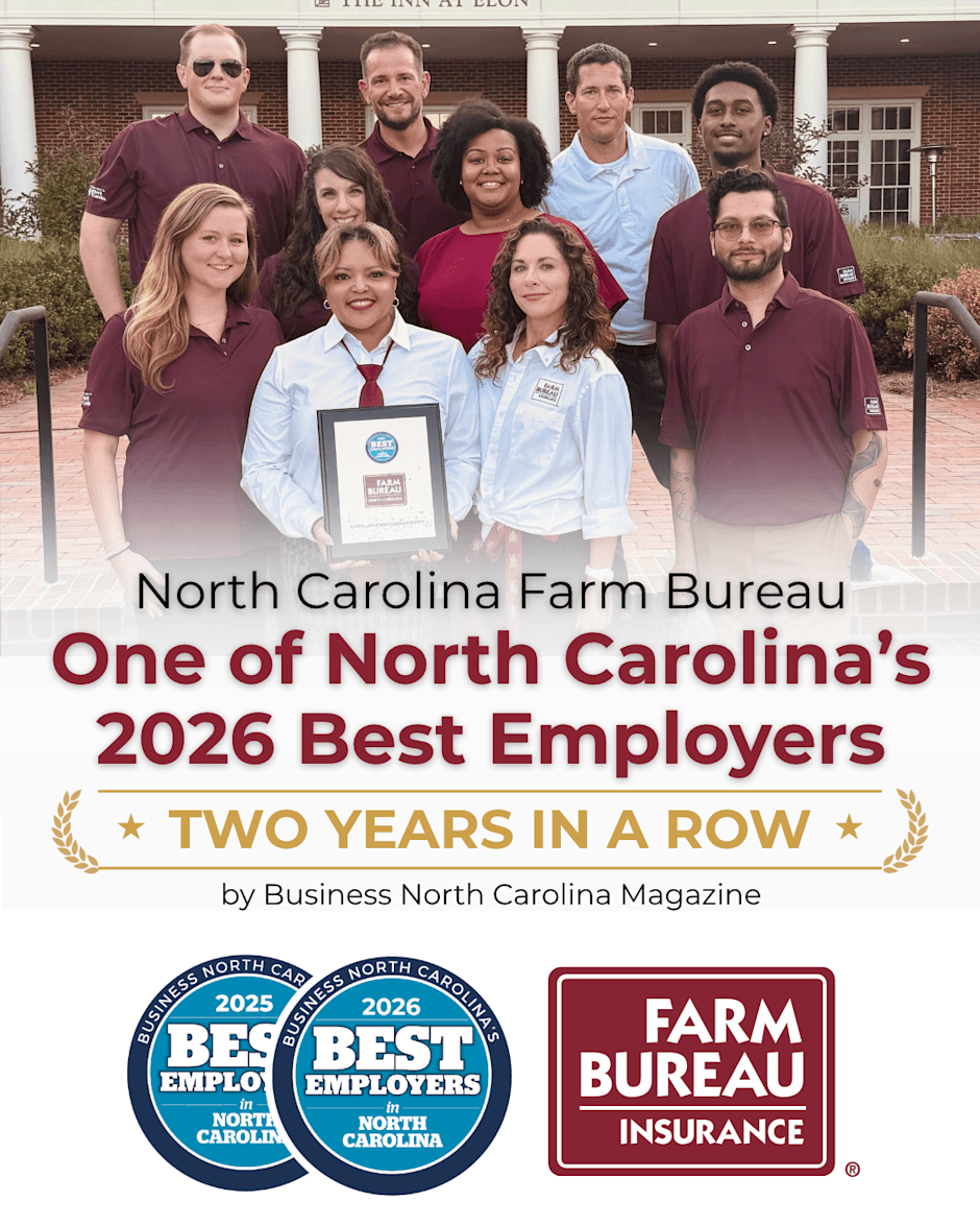 North Carolina Farm Bureau One of North Carolina's 2026 Best Employers by Business North Carolina Magazine