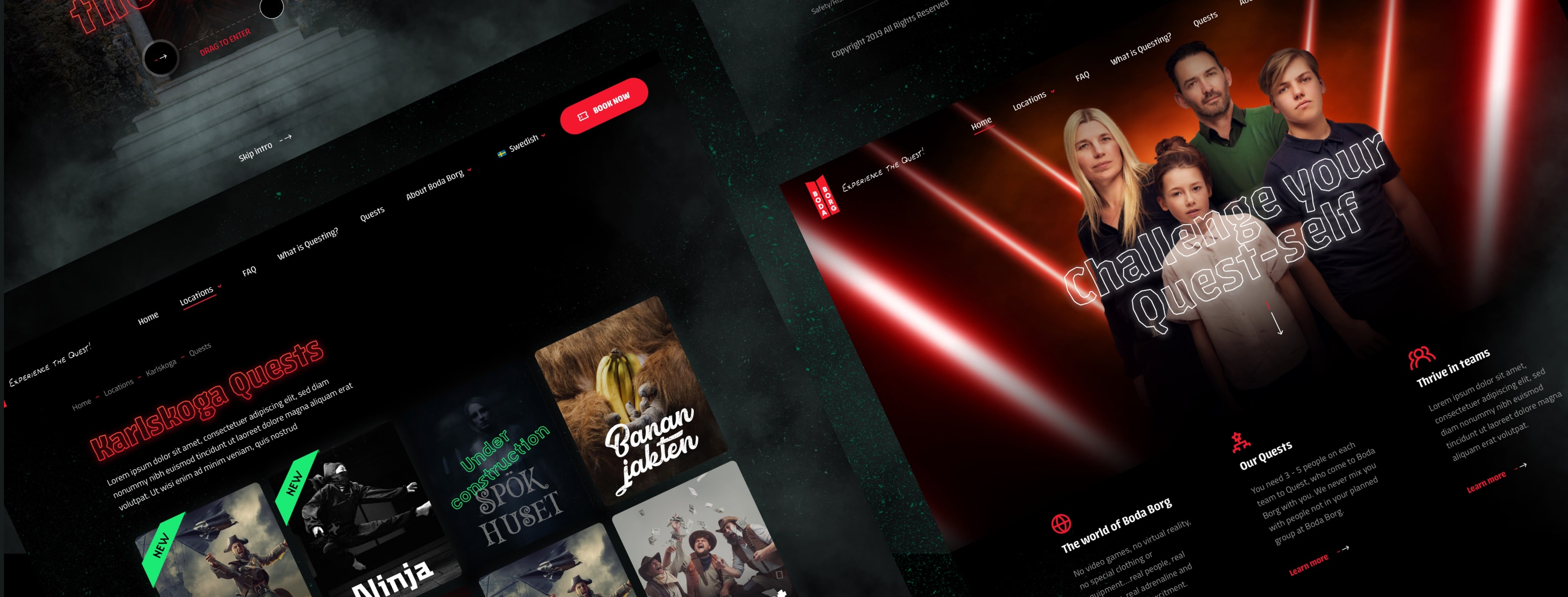 Twee pagina's van de Boda Borg website uitgelicht