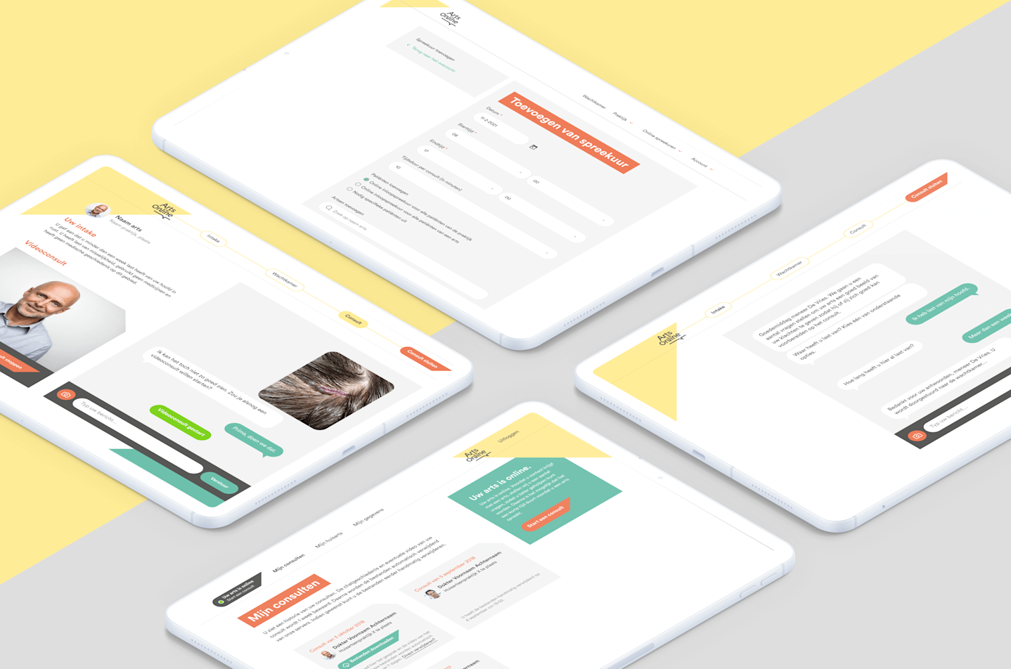 ArtsOnline - 4 tablets met daarop de website geopend. 