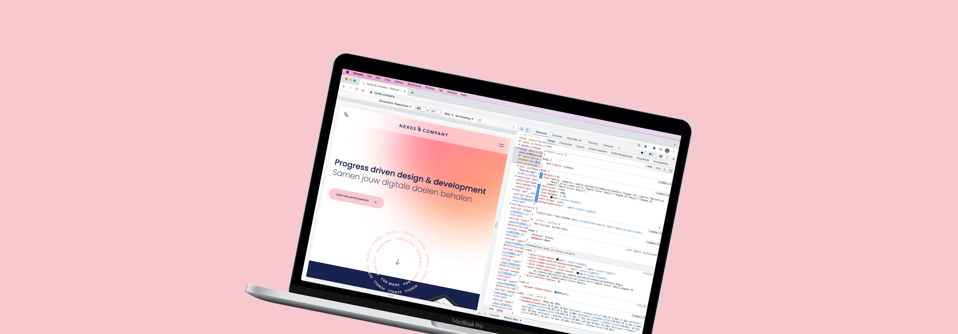 Een voorbeeld van de code van de nieuwe website. 