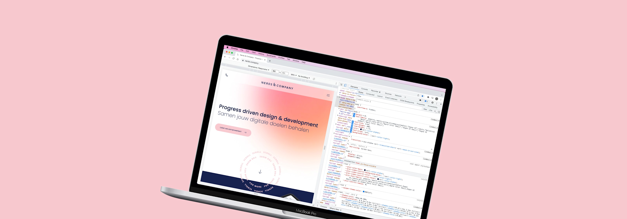 Een voorbeeld van de code van de nieuwe website. 