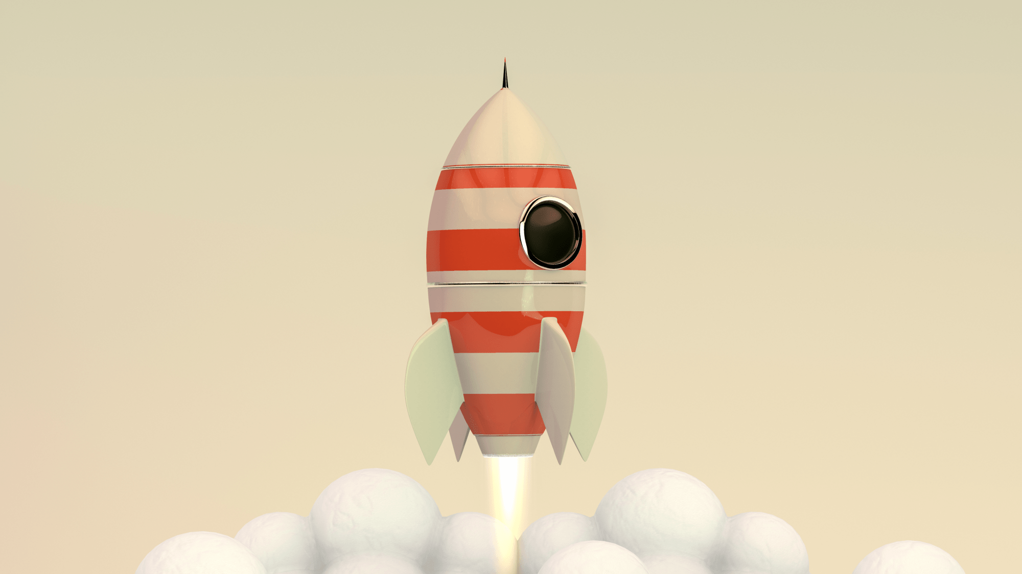 Een raket met rode strepen die opstijgt 