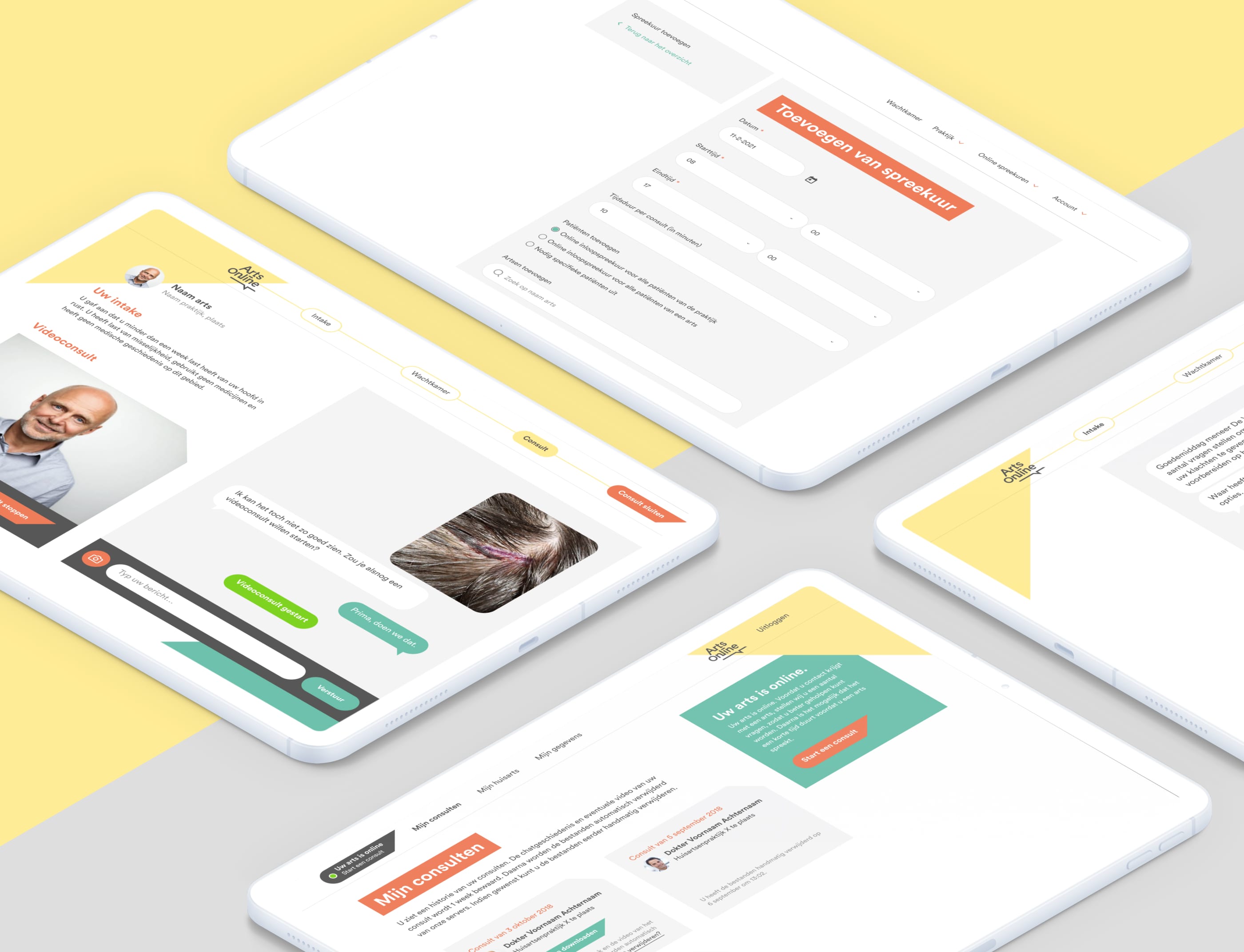 ArtsOnline - Een tablet met daarop de website op een groenblauwe achtergrond