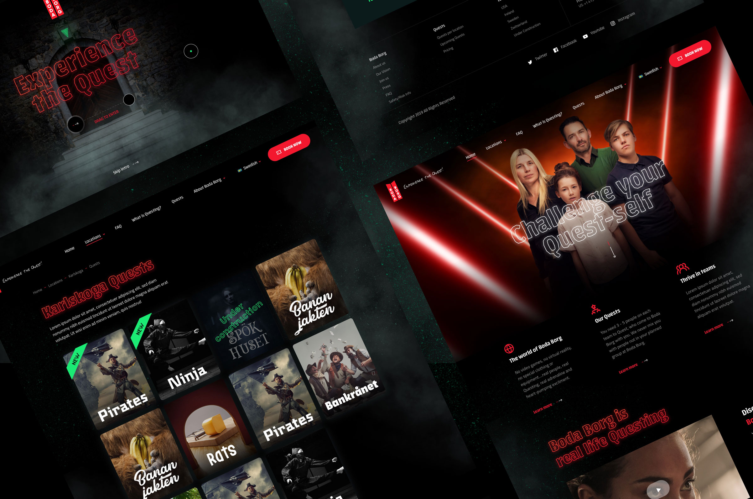 Boda Borg - Een paar pagina's van de Boda Borg website naast elkaar gelegd. 