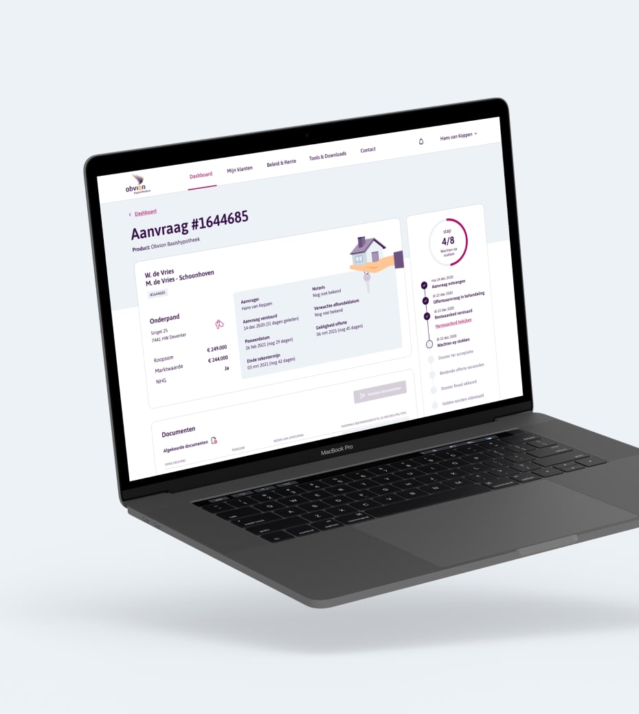 De aanvraag pagina getoond op een tablet 