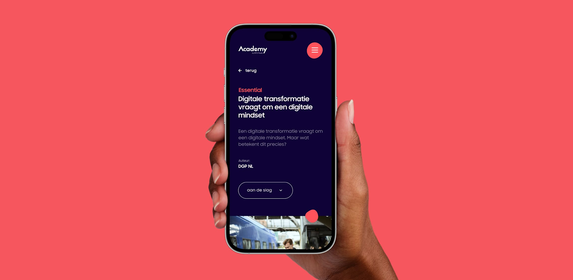 Een pagina van de DPG Academy getoond op een smartphone 