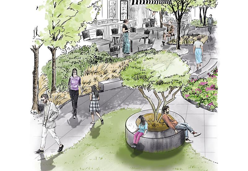 Visualisierung Begegnungszone mit Begrünung