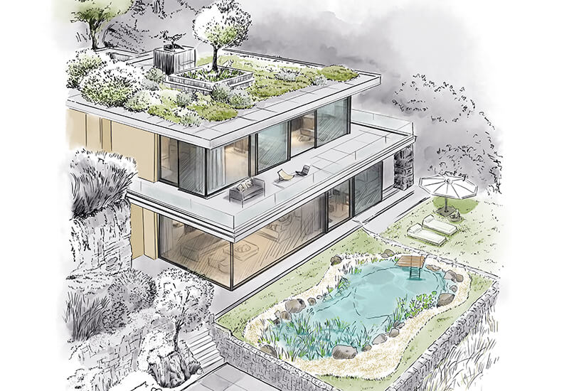 Visualisation d'une maison individuelle végétalisée