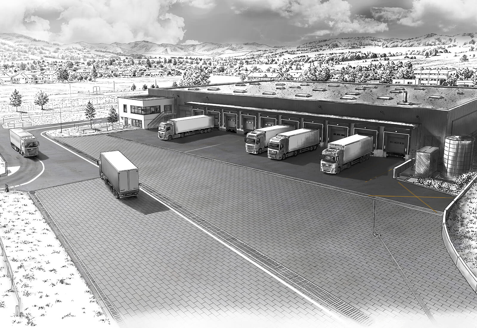 Visualisierung Logistikdrehscheibe Entwässerungslösungen