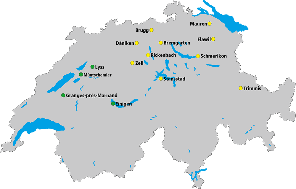 Sites en Suisse de leur répartition.