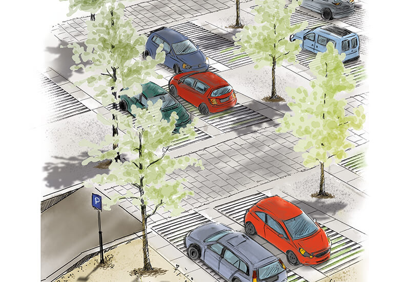 Visualisierung begrünte Parkplätze