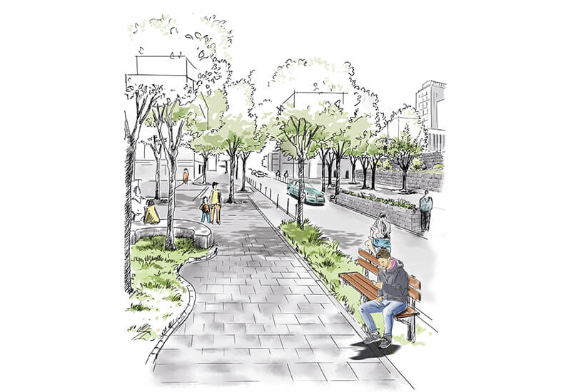 Visualisierung Schwammstadt Gehweg