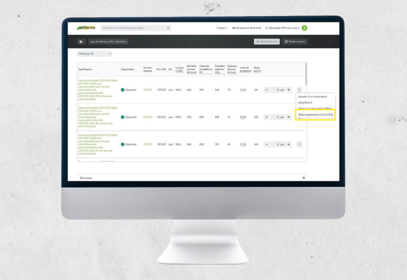 Téléchargements CAO Page produit