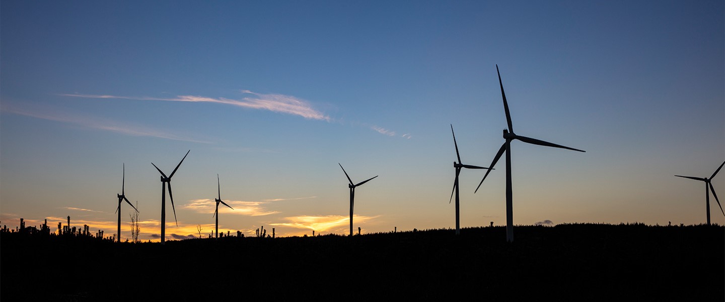 Fuel Sources - UK HE - Fuel sources banner Wind farm at night