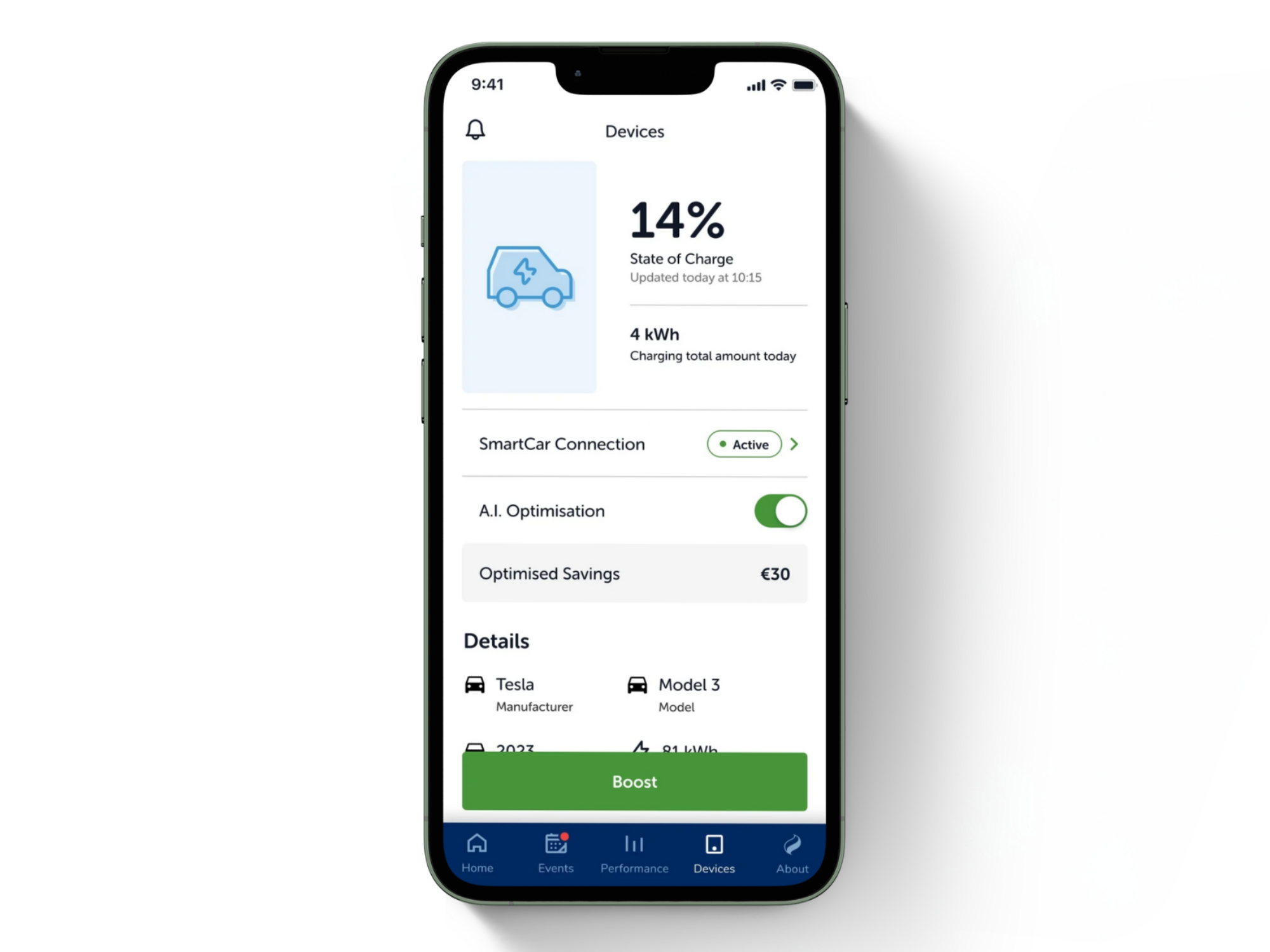 Energihub mobile device showing the state of charge