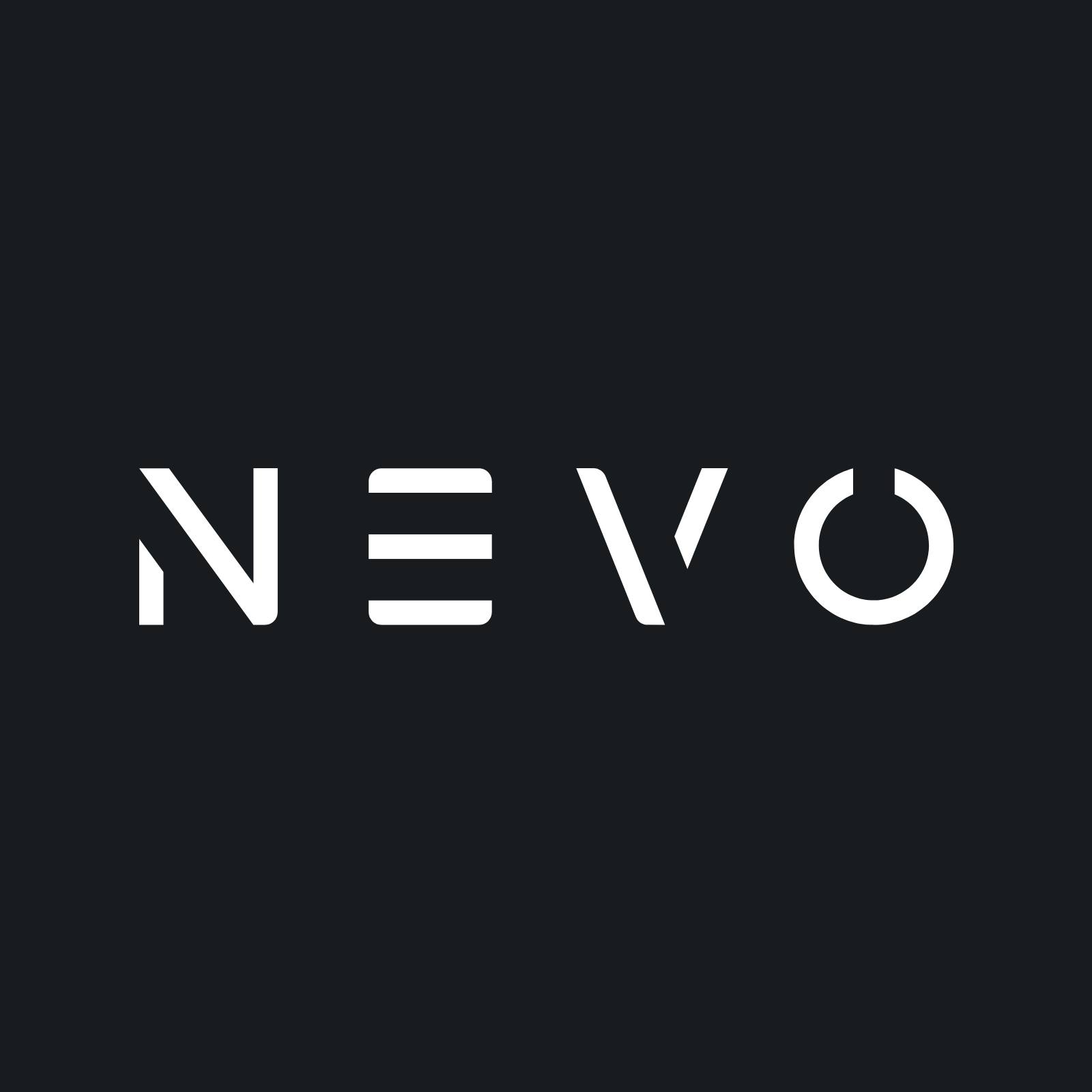Nevo logo in white on a black background