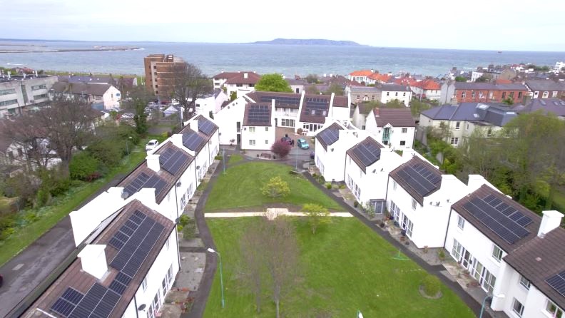 Hero banner Local authority EERP retro by SSE Airtricity Aerial view of Beaufort complex (centre) after the retrofit