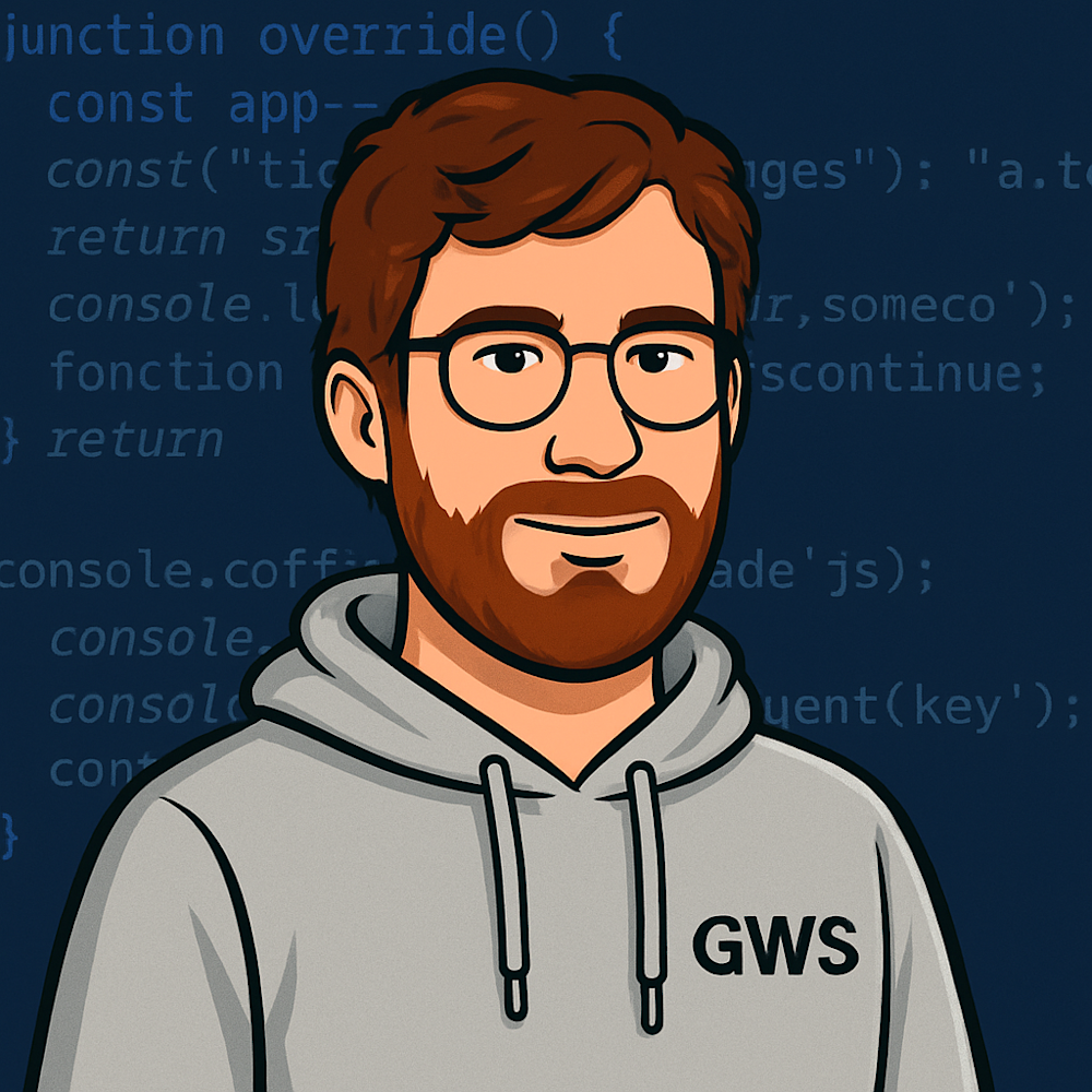 SEO and Google ads specialist Steven avatar wearing Gibraltar Web Studio Hoody with web design code backdrop