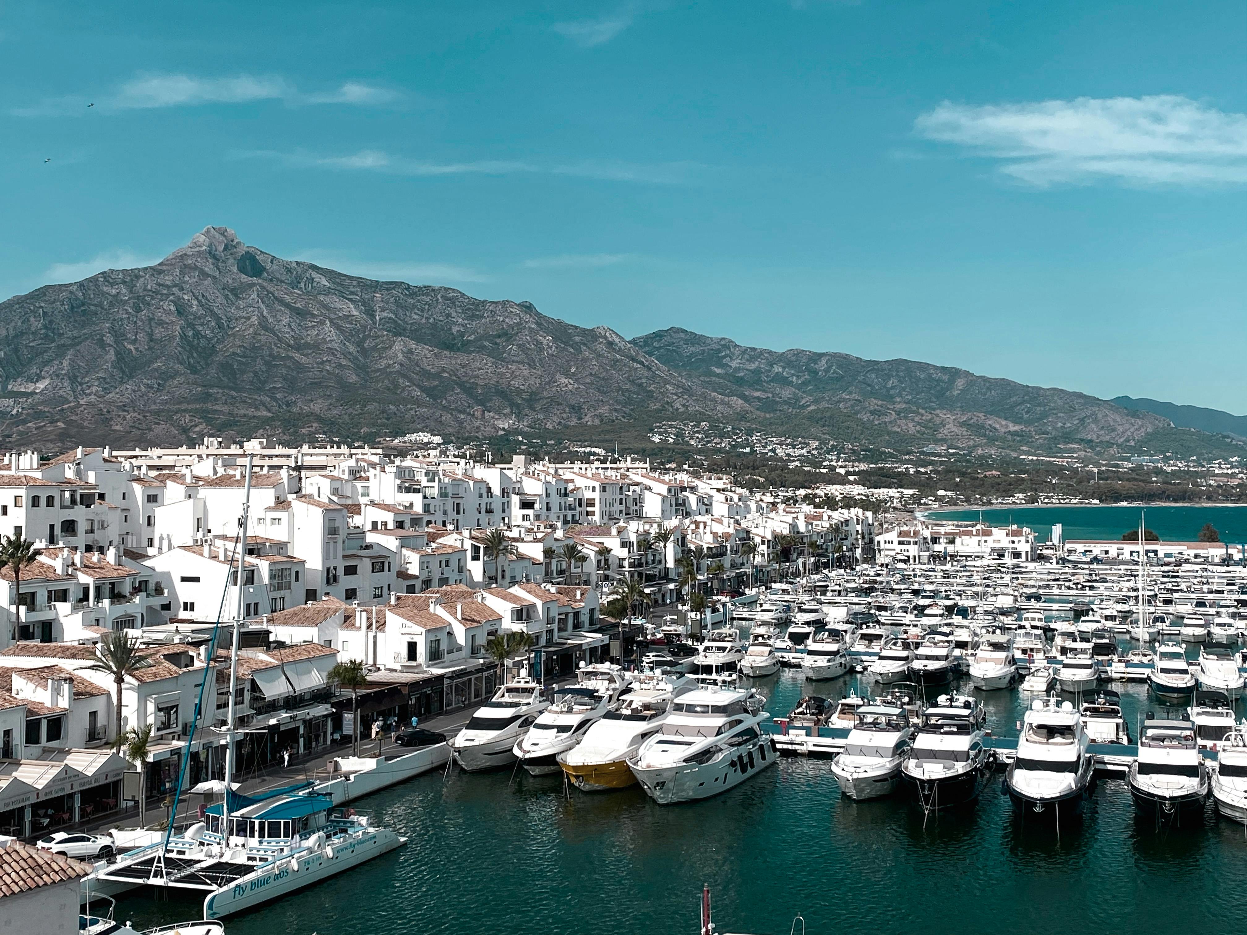 Mountain view from Marbella port, reflecting the clarity and elevation we bring to web design in Gibraltar