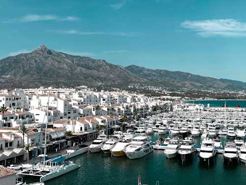 Mountain view from Marbella port, reflecting the clarity and elevation we bring to web design in Gibraltar