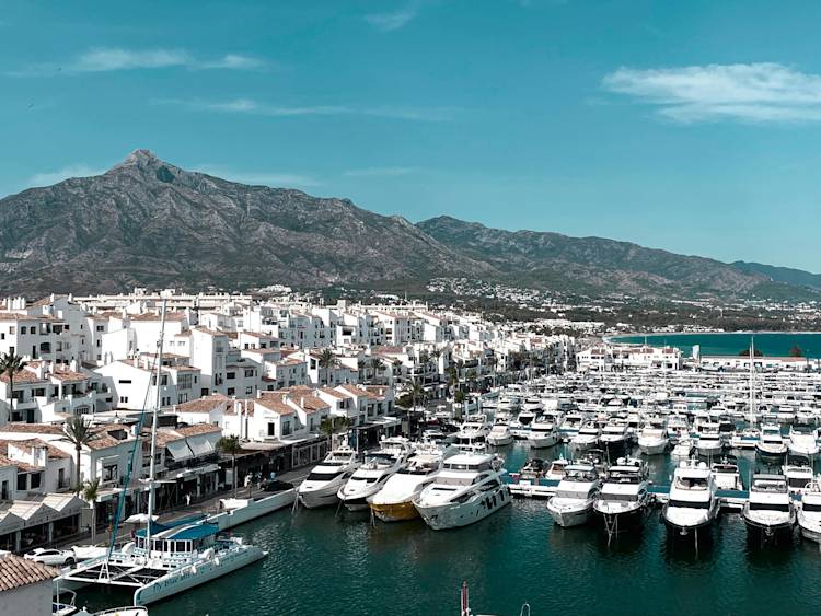 Mountain view from Marbella port, reflecting the clarity and elevation we bring to web design in Gibraltar