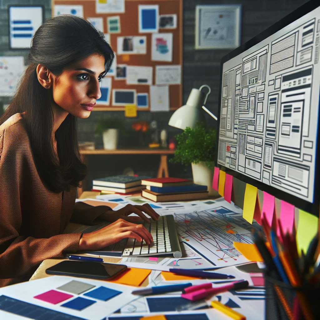 "Web designer examining complex digital sitemap"