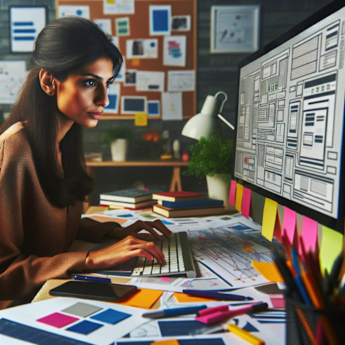 "Web designer examining complex digital sitemap"