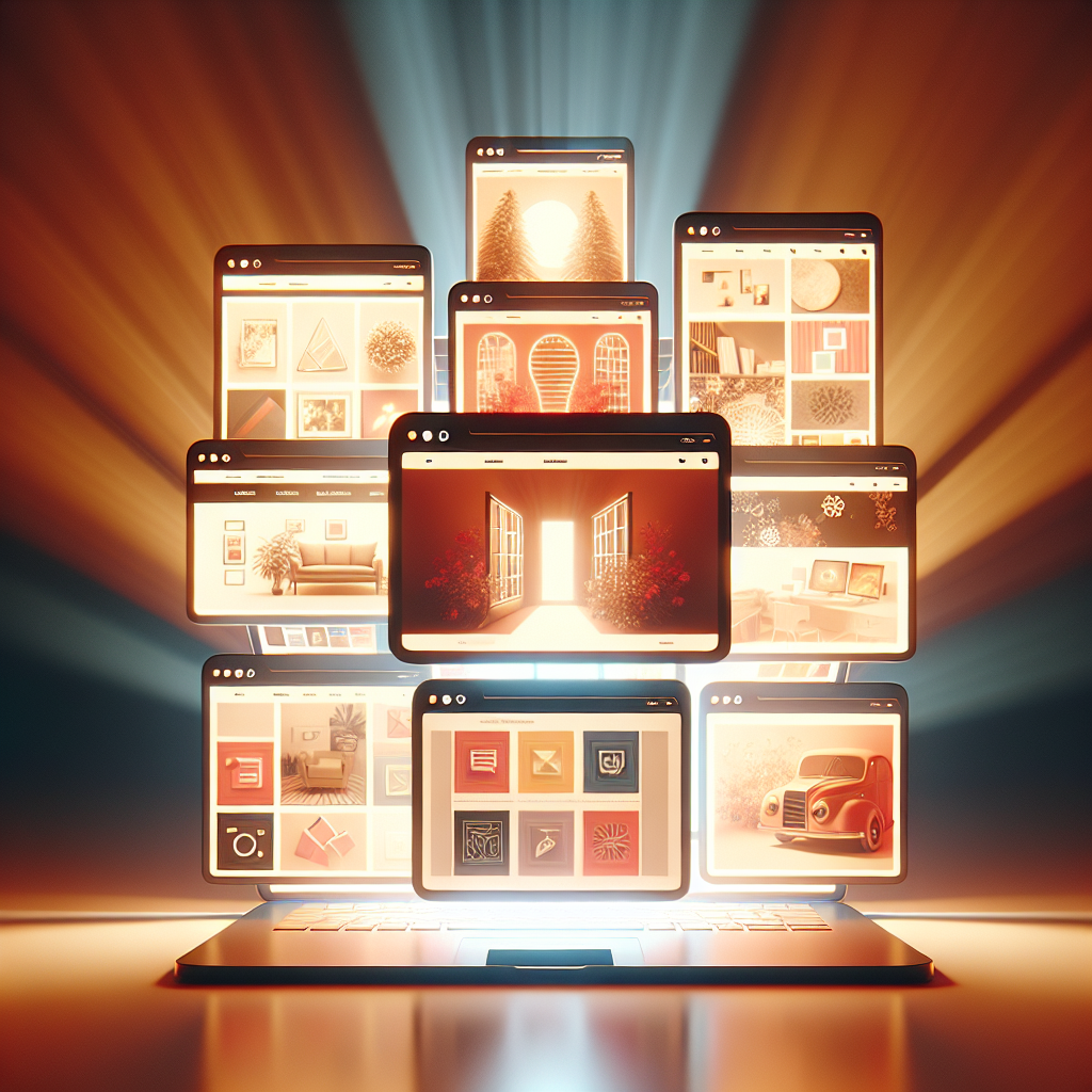 Glowing screen showcasing various website designs.