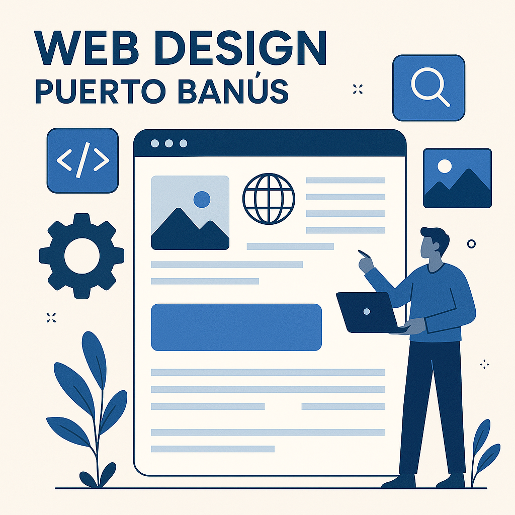 Illustration promoting web design services in Puerto Banús for local businesses on the Costa del Sol