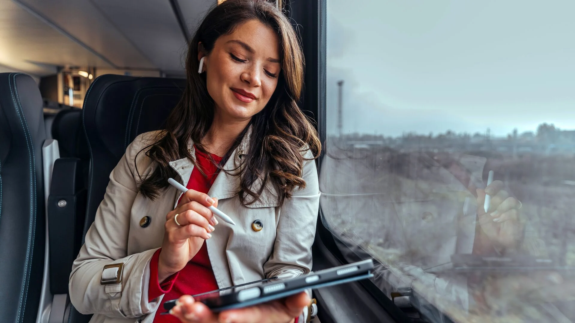 Lady working in train