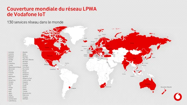 Couverture mondiale du réseau LPWA Vodafone IoT