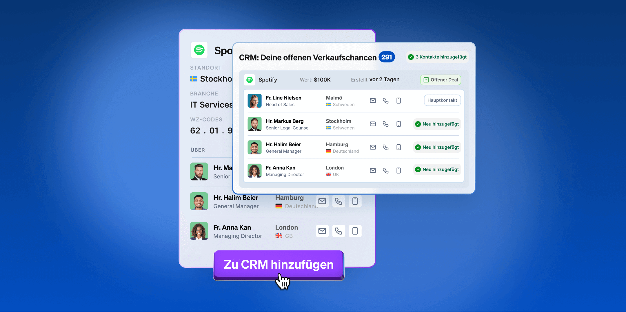 Füge zusätzliche Kontakte Deinen offenen Verkaufschancen im CRM hinzu