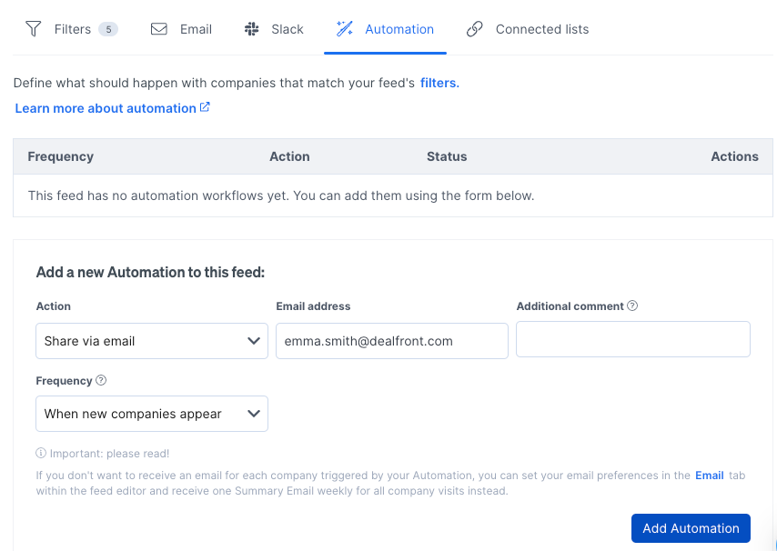 How to set up automatic email notifications for feed