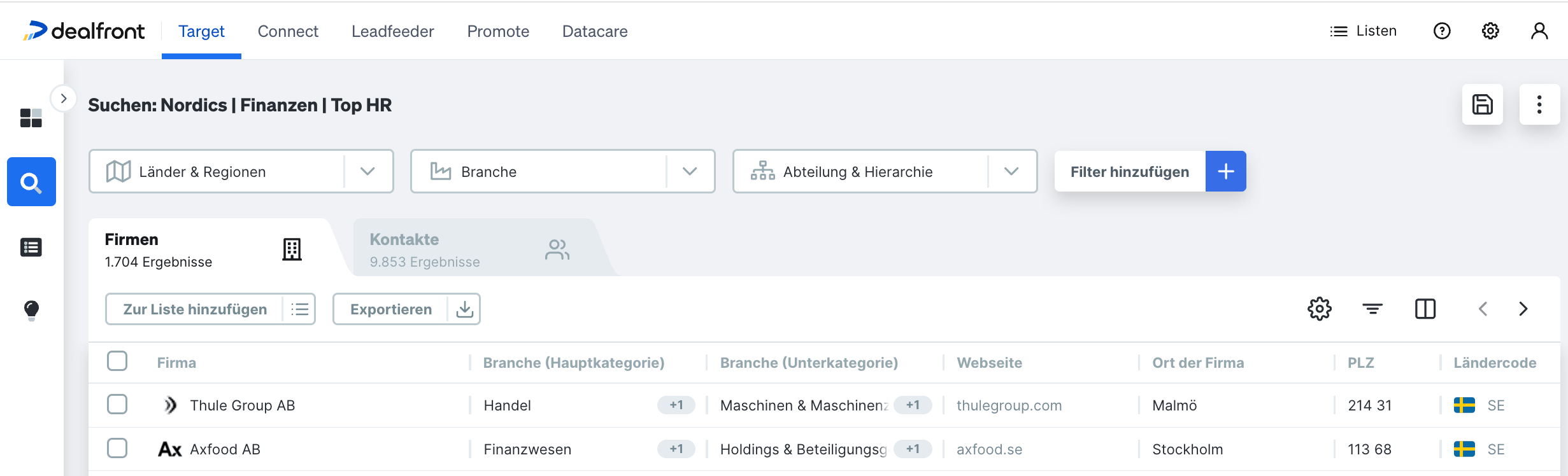 Beispiel Suche in Target