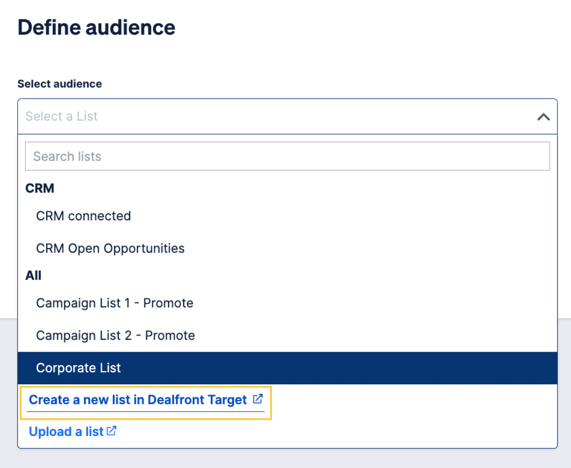 Screenshot of selecting a list this way in Promote