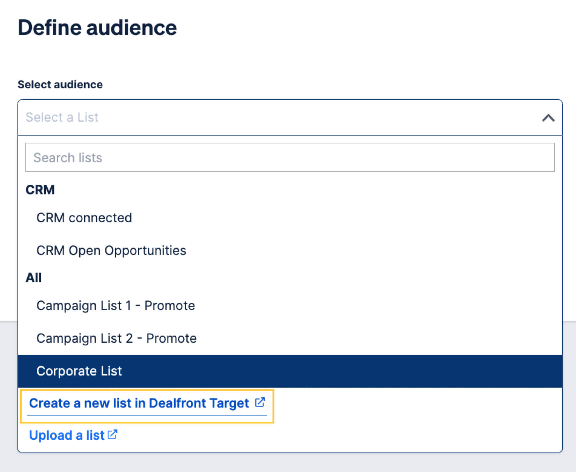 Screenshot of selecting a list this way in Promote