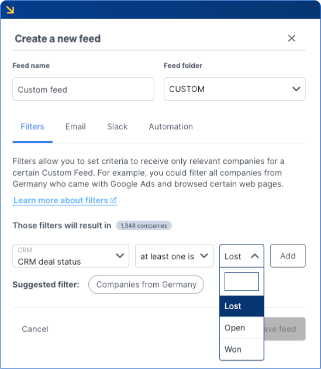 Create feed in Dealfront Leadfeeder