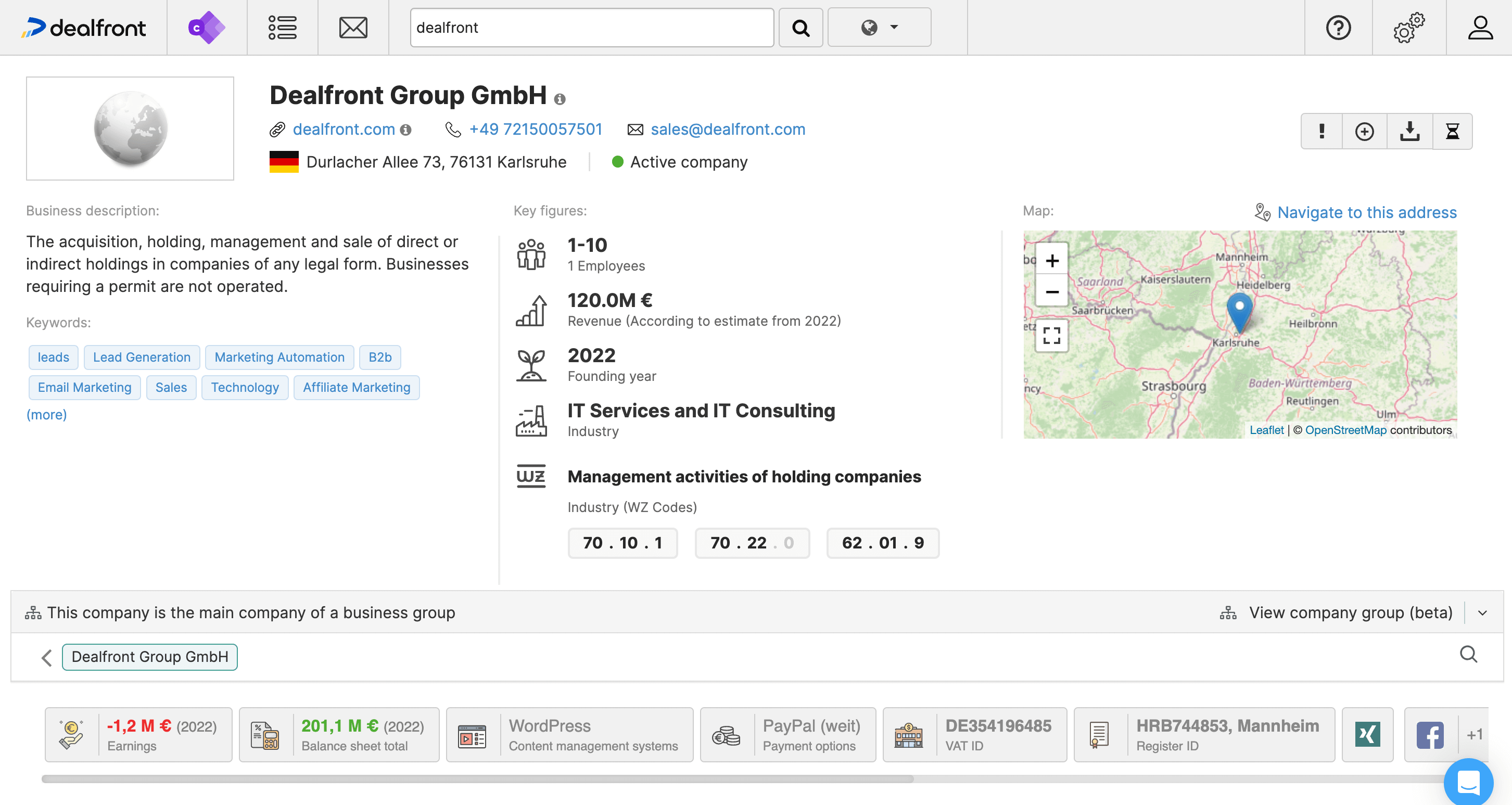 360° Company Profile in Dealfront