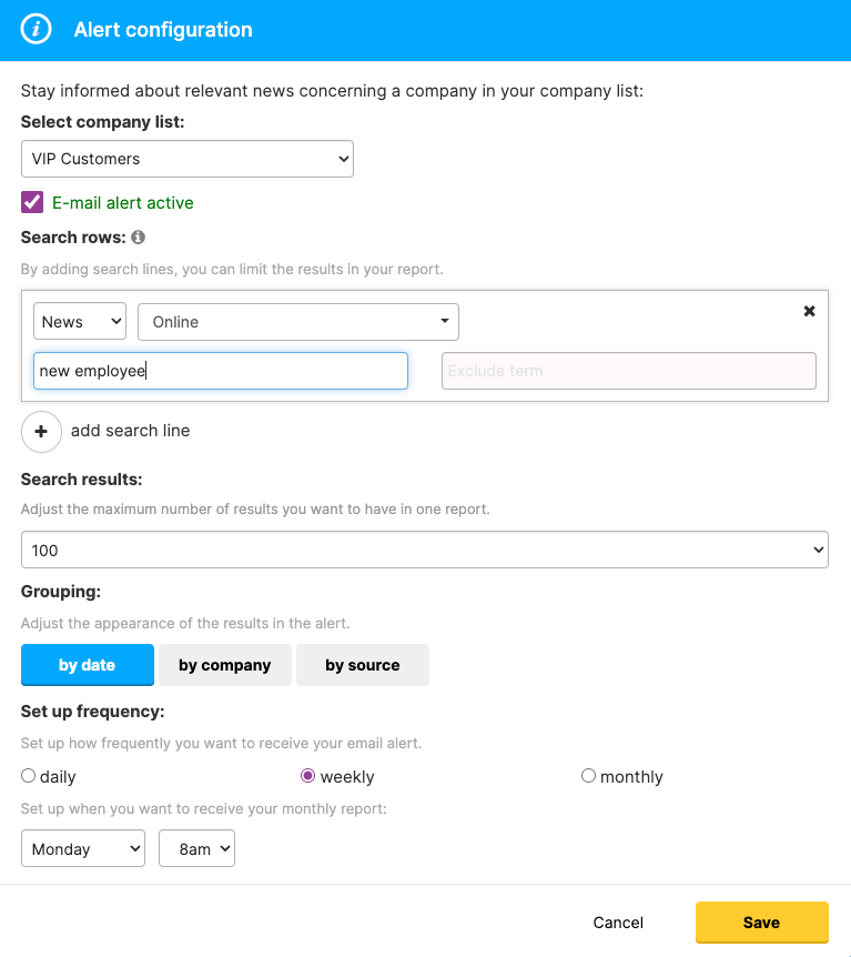 Alert configuration in Dealfront
