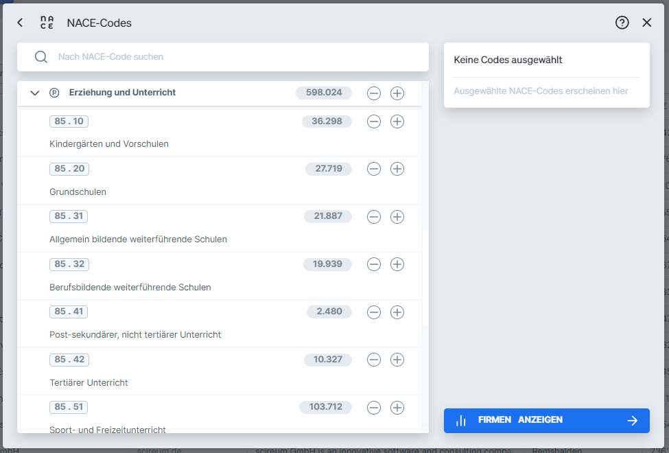 NACE Code Filterung in Target