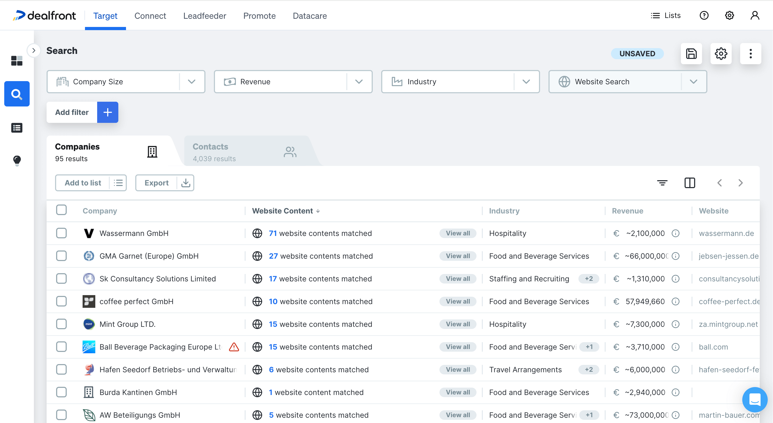 Results of an application management system search