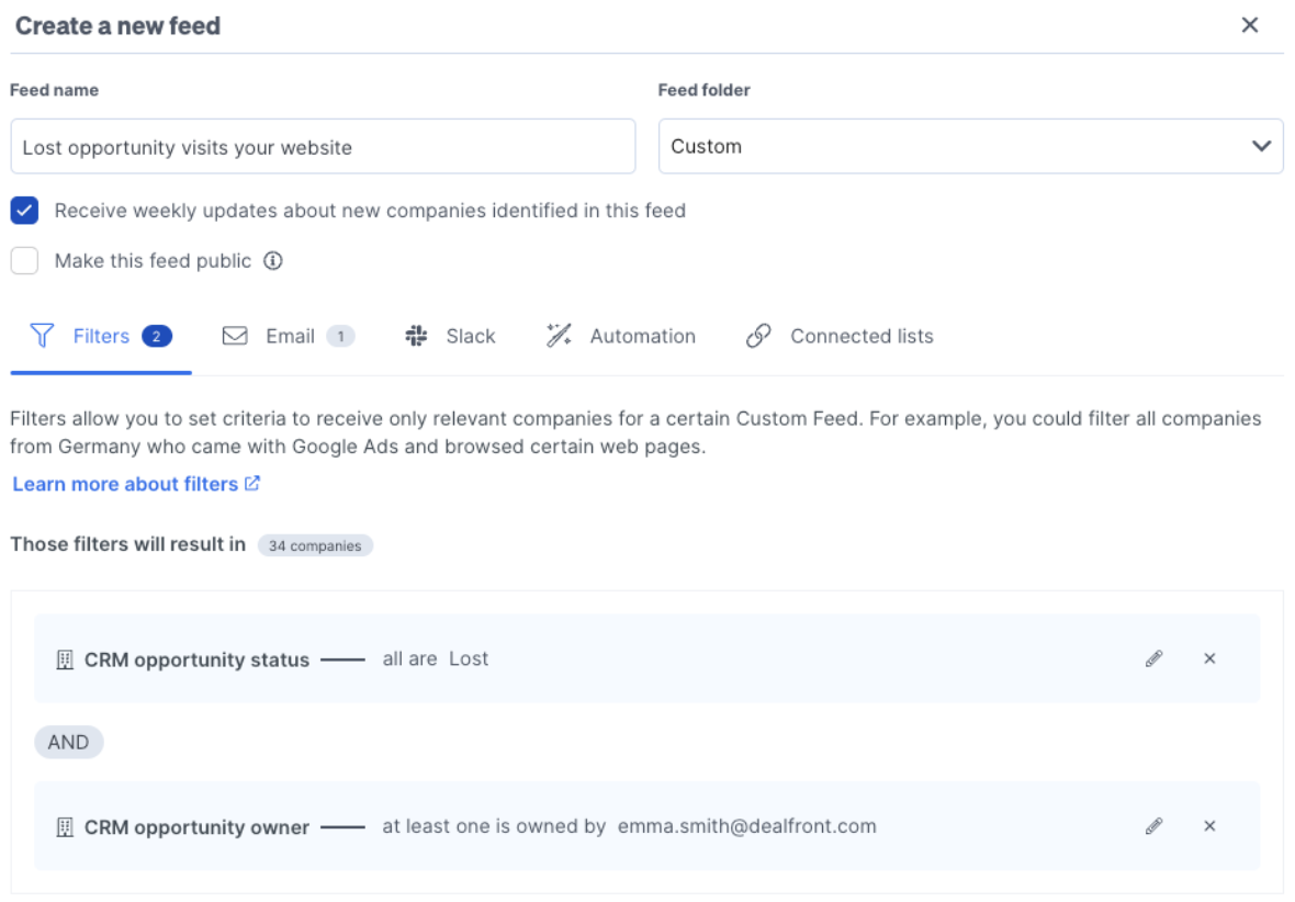 create a feed per sales person