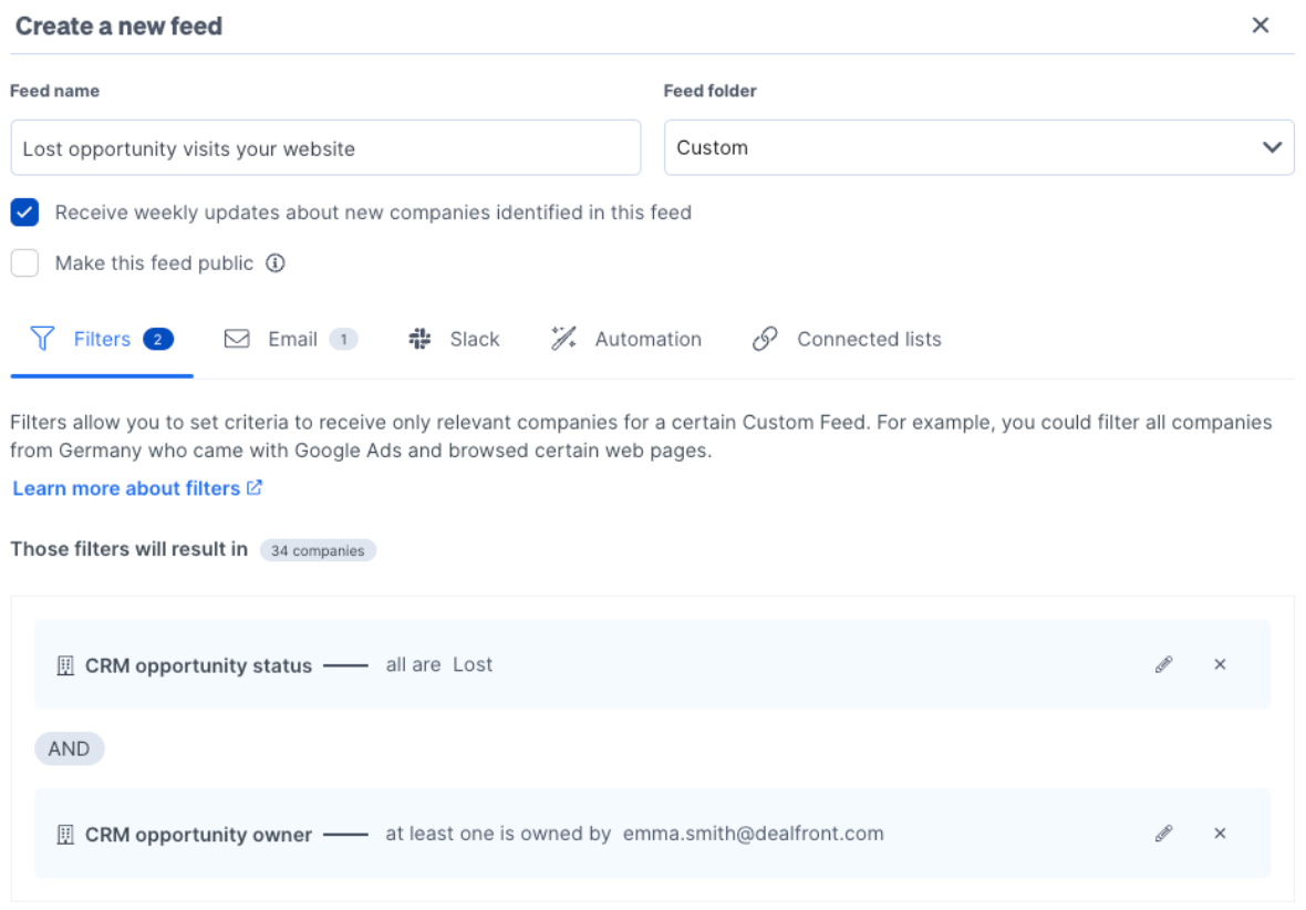 create a feed per sales person