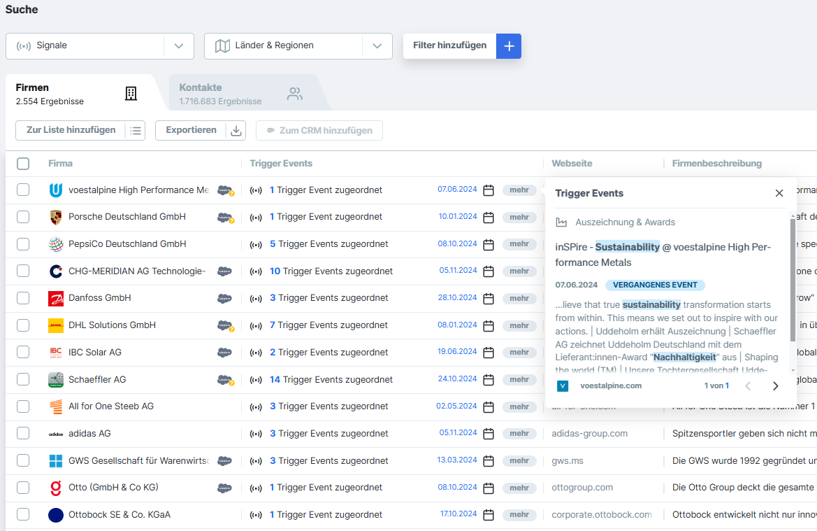 Firmenliste, die einen Award gewonnen haben