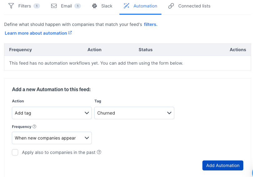 You can add automation to this list to tag companies