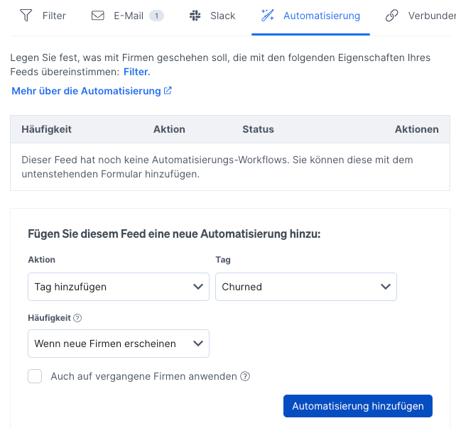 Du kannst eine Automatisierung zum Feed hinzufuegen