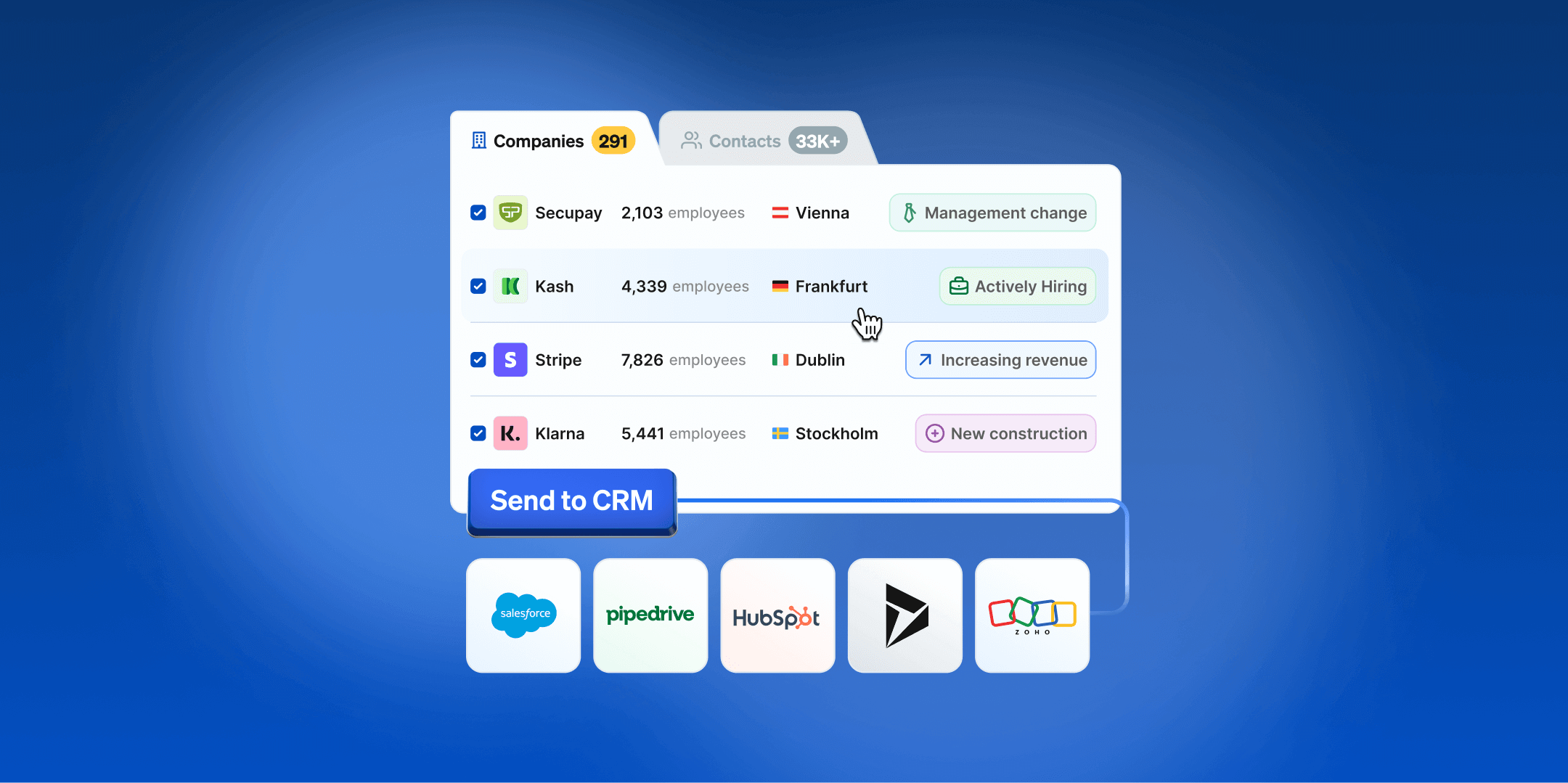 Add new companies and contacts to your CRM in bulk